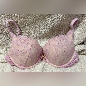 Victoria’s Secret Lace Push Up Bra With Rhinestones Pink 36c